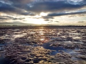 Sandymount Beach with Sunset during low tide.