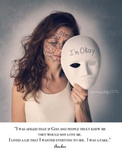 Woman taking off a mask after feeling ashamed because of her abortion.