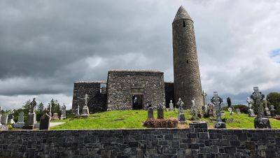 Turlough Roundtower and Cemetery. Castlebar, Co. Mayo, Ireland.